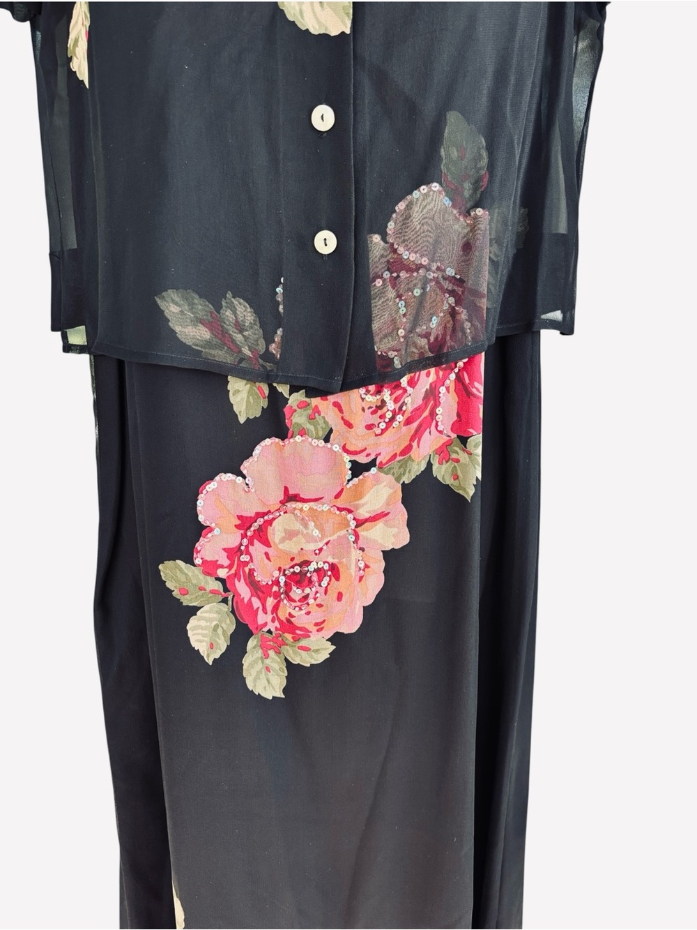 Vintage 2 Piece Robbie Bee 100% Silk Black Floral Sequin Dress Size 8 Whimsical - Picture 2 of 11